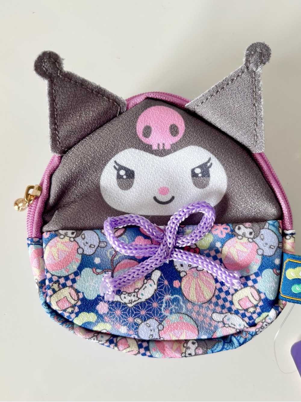 Kuromi Round Pouch Bag w Japanese Sanrio Characters Print NWT Japan Exclusive